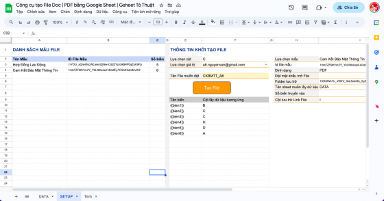 Công cụ tạo File Doc | PDF bằng Google Sheet | Gsheet Tô Thuật