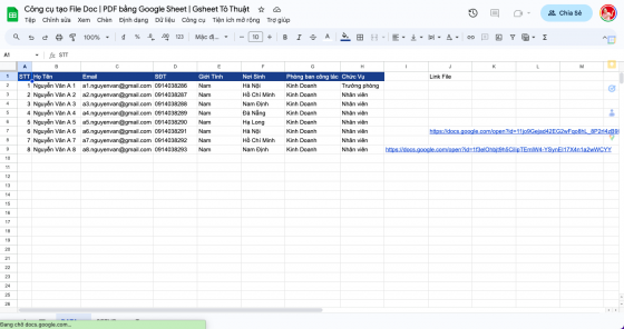 Công cụ tạo File Doc | PDF bằng Google Sheet | Gsheet Tô Thuật