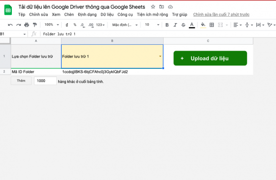 Tải dữ liệu lên Google Driver thông qua Google Sheets