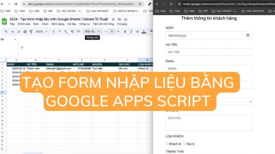 Tạo form nhập liệu HTML bằng Google Apps Script trên Google Sheets