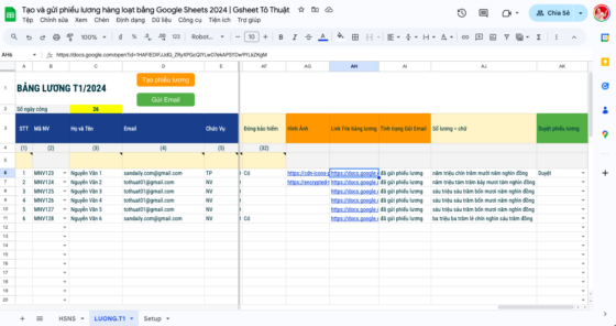 Tạo và gửi phiếu lương hàng loạt bằng Google Sheets 2024