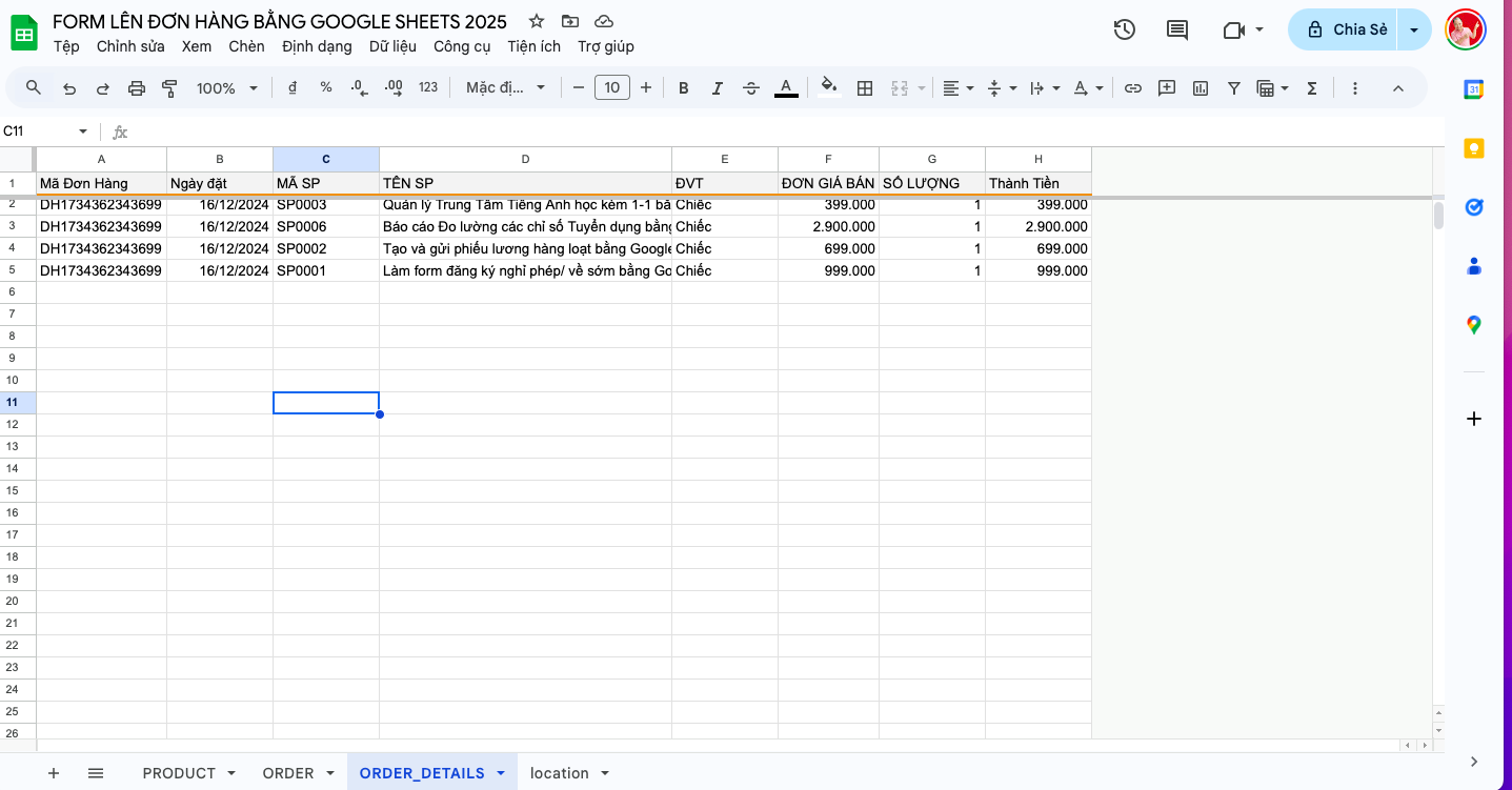tạo form đơn hàng bàng google sheets tạo form đơn hàng bàng google sheets