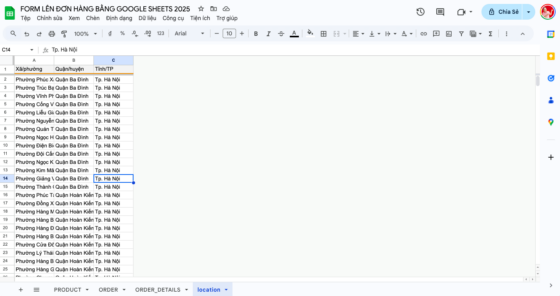 tạo form đơn hàng bàng google sheets