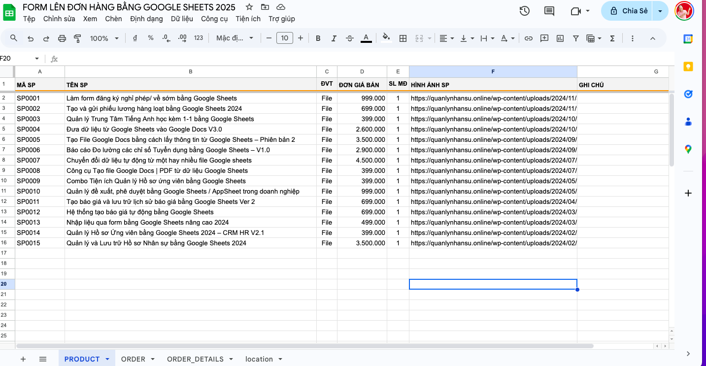 tạo form đơn hàng bàng google sheets tạo form đơn hàng bàng google sheets