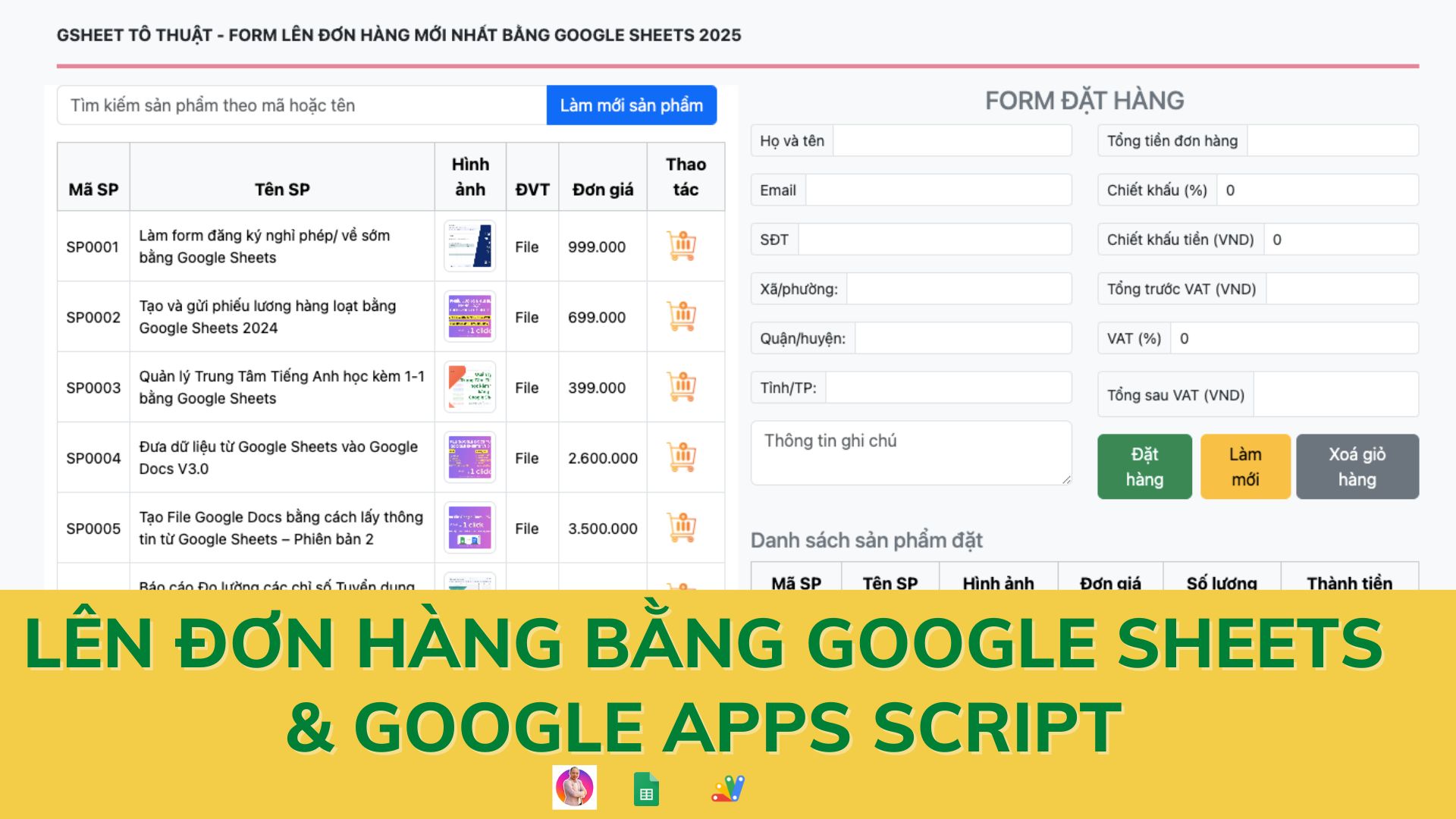 tạo form đơn hàng bằng google sheets tạo form đơn hàng bàng google sheets