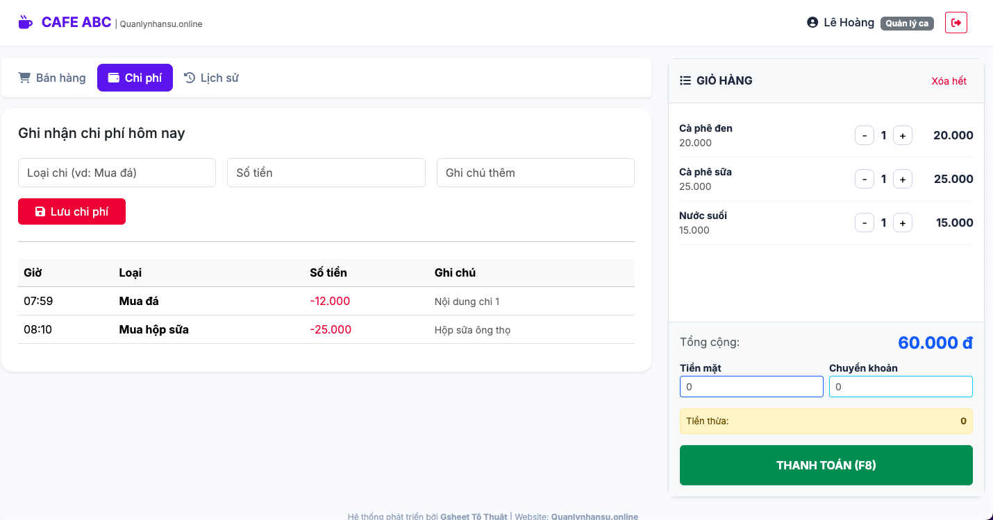 Quản lý bán hàng, doanh thu và chi phí quán coffee bằng Google Sheets - Apps Script